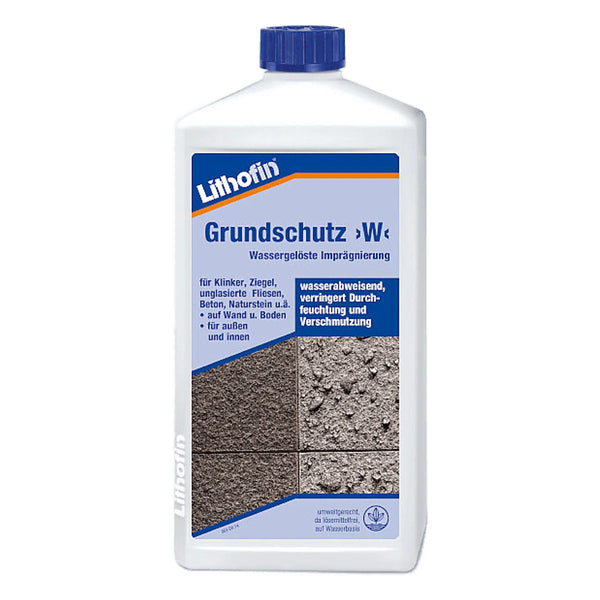Witte fles Lithofin Splash-Stop >W< watergedragen impregneermiddel voor natuur- en kunststeen, terracotta en beton.