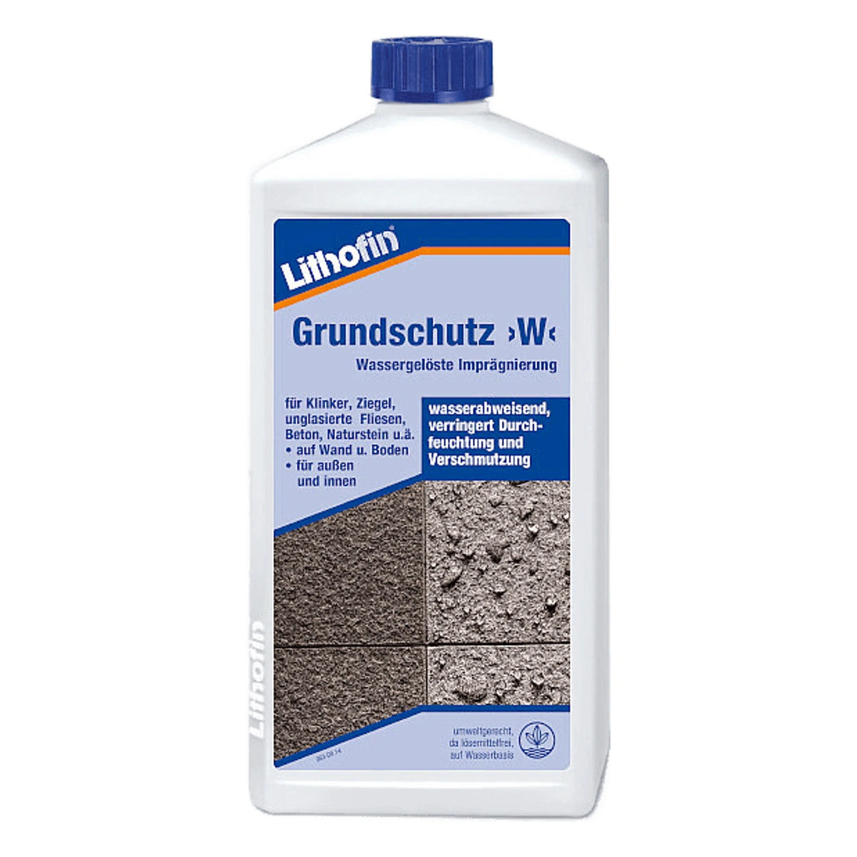 Witte fles Lithofin Splash-Stop >W< watergedragen impregneermiddel voor natuur- en kunststeen, terracotta en beton.