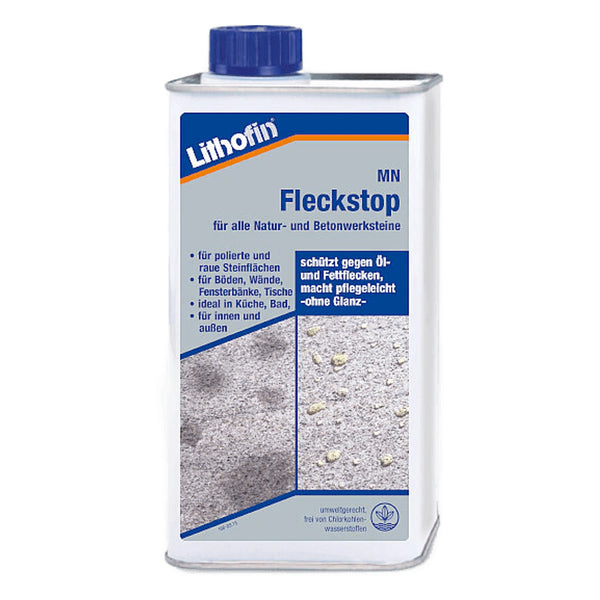 Lithofin MN Stain-Stop fles. Steenzorgproduct voor vlekbescherming op natuur- en betonsteen.
