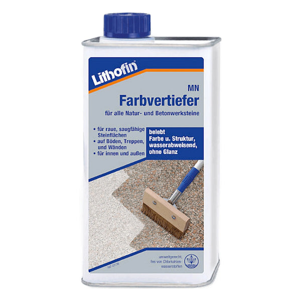 Lithofin MN Colour Intensifier fles. Steenzorgproduct voor kleurversterking van natuursteen. SEO- en toegankelijkheidsvriendelijk.