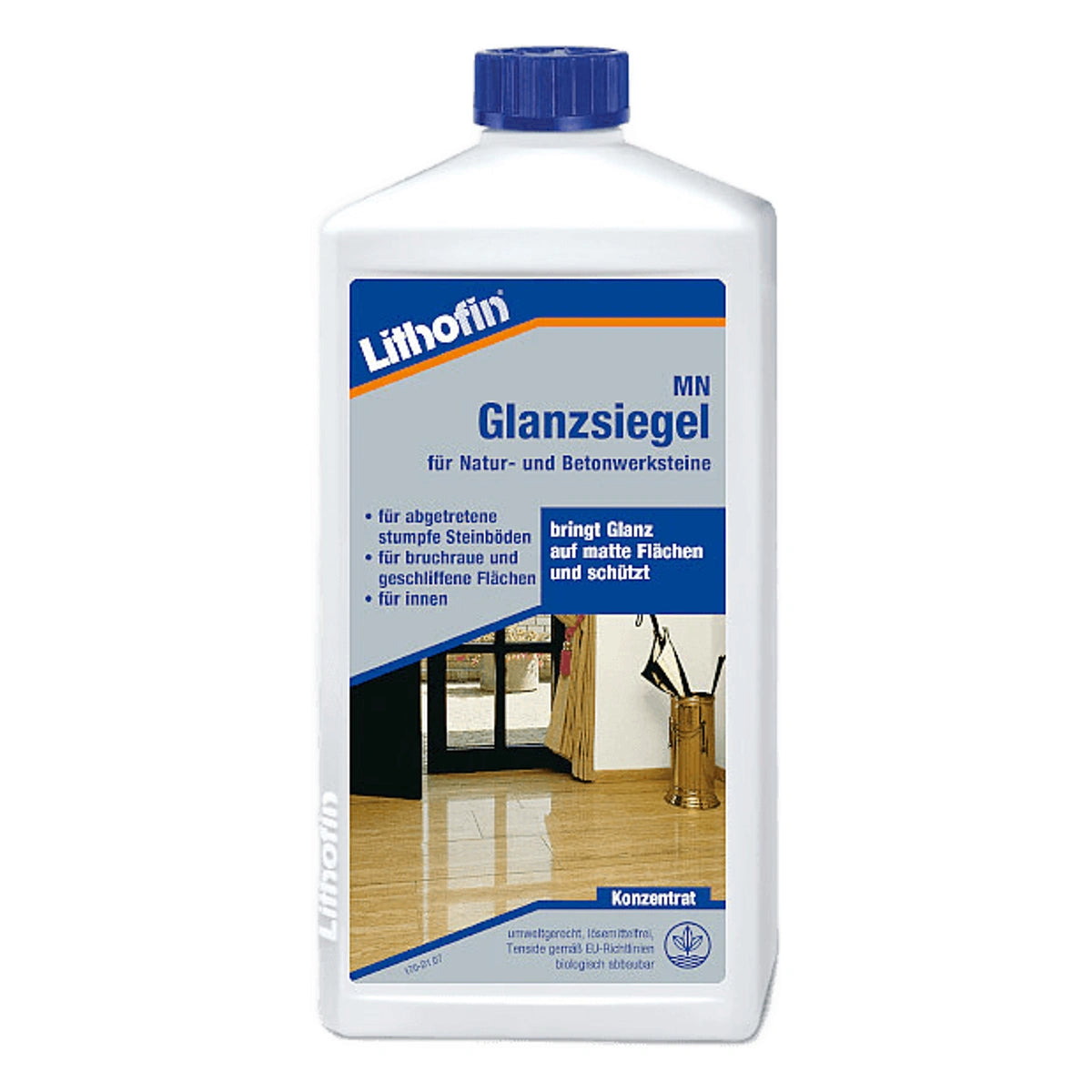 Fles Lithofin MN Care-Seal voor natuur- en kunststeen, glansafdichting en verzorging.