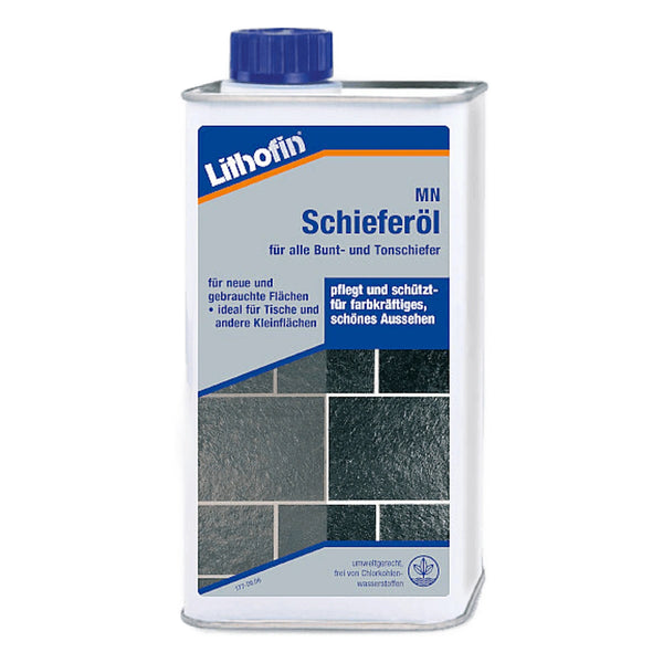 Lithofin MN Slate-Oil fles. Steenzorgproduct voor leisteen, verdonkert en beschermt oppervlakken.