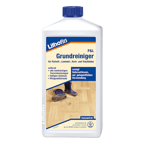 Fles Lithofin P&L Power-Clean vloerreiniger voor parket, laminaat, kurk en vinylvloeren.