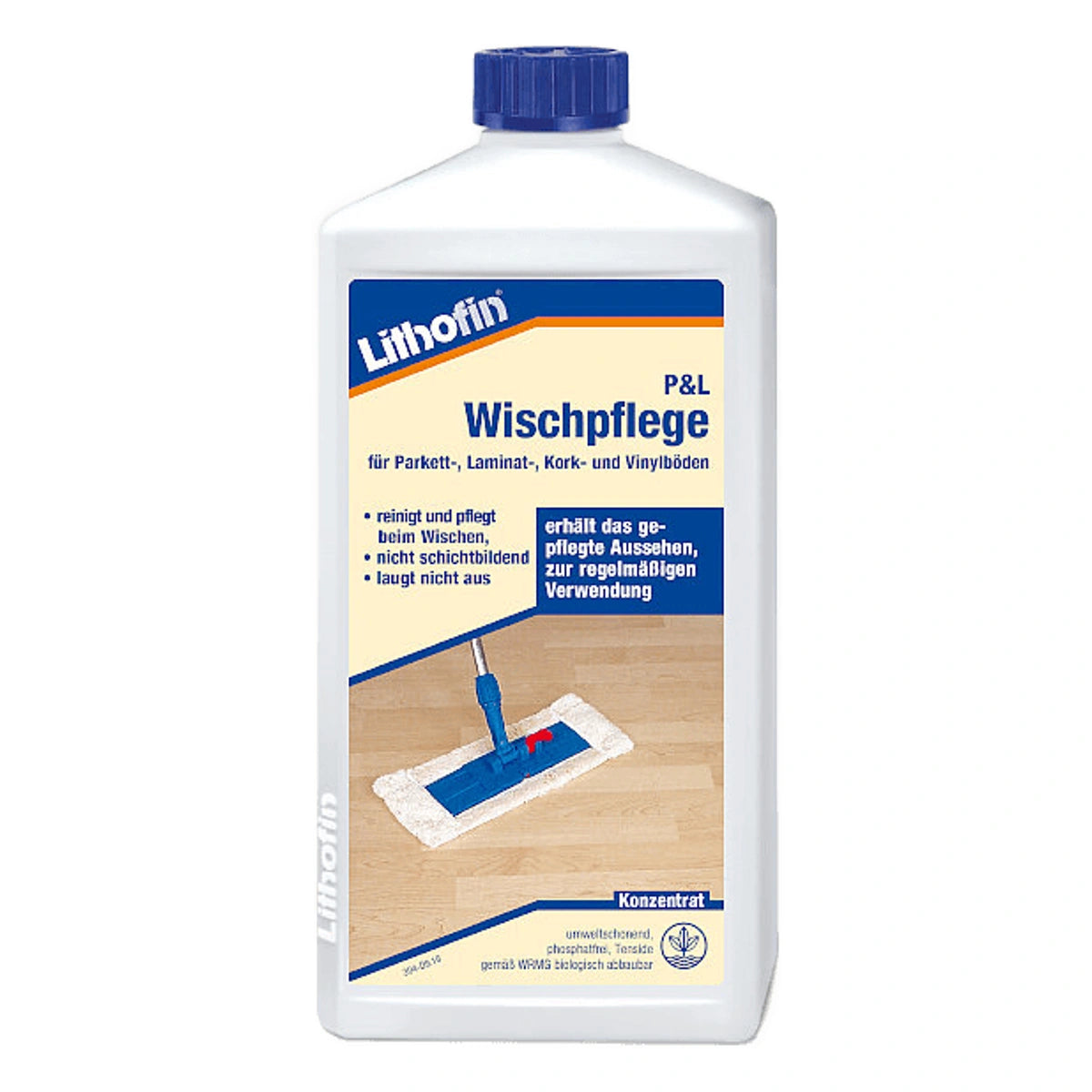 Fles Lithofin P&L Care Cleaner voor hout- en laminaatvloeronderhoud.
