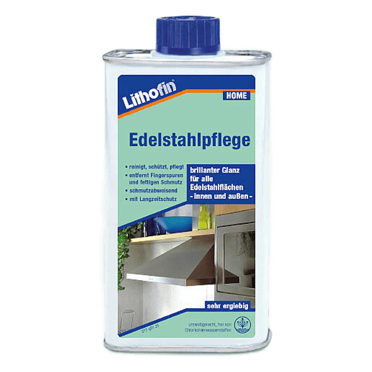 Lithofin Staal-Reiniger fles. Roestvrij staalreiniger voor thuis en professioneel gebruik. Steenverzorgingsproduct.