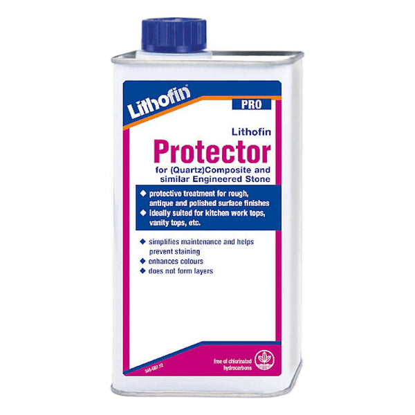 Lithofin Protector fles voor kwartscomposiet en kunststeen oppervlakken. Steenverzorgingsproduct.